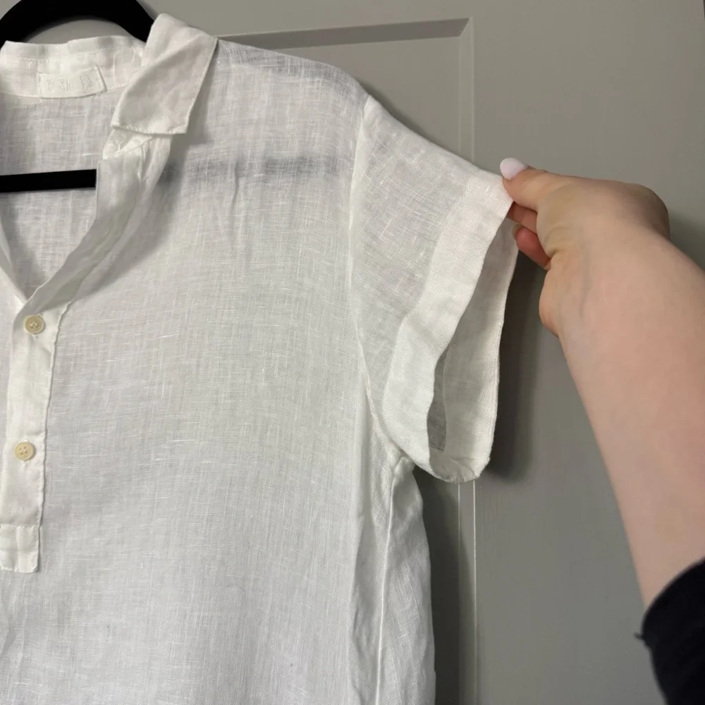 CP Shades Peek Top Blouse 100% Linen White Relaxed Button Collar Summer S - Picture 4 of 10